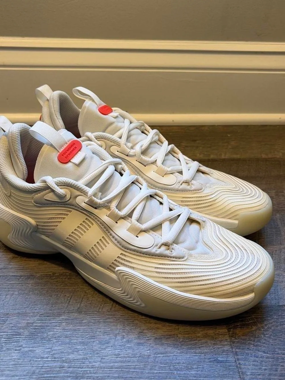 adidas Women's Cream/Off-White Athletic Sneakers with Coral Accent